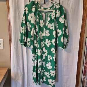 Sonoma Green and White Floral Midi Dress